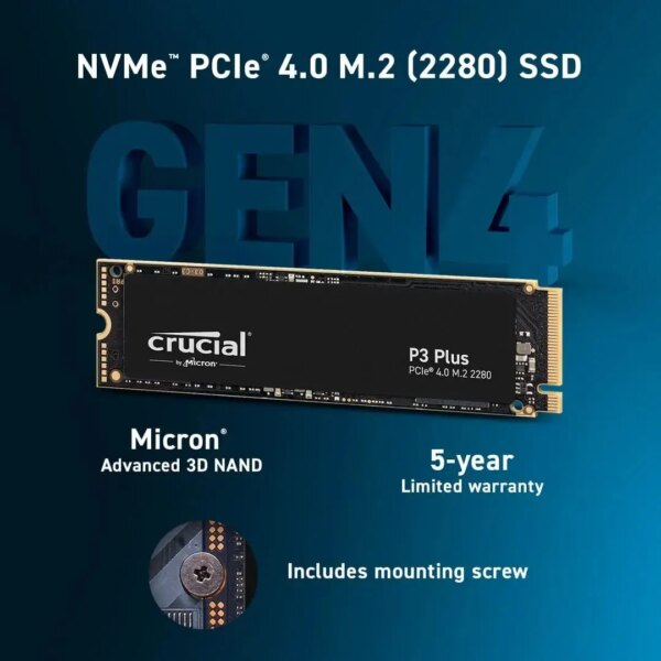 Crucial P3 Plus 2TB 1TB 500GB PCIe Gen4 3D NAND NVMe M.2 SSD, up to 5000MB/s - Image 2