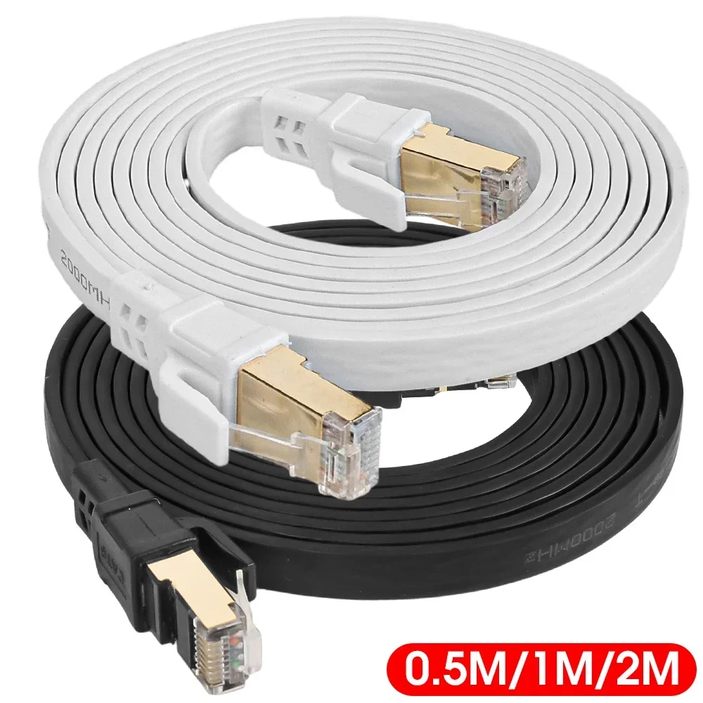 Cat 8 Ethernet Cable Flat High Speed 40Gbps 2000Mhz Internet Cables Network Cord RJ45 Shielded Indoor LAN Cables for PC Modem