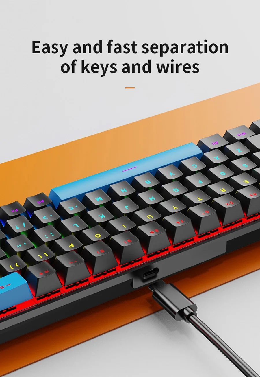 SKYLION K68 Wired Mechanical Keyboard 10Kinds of Colorful Lighting Gaming and Office For Microsoft Windows and Apple IOS System