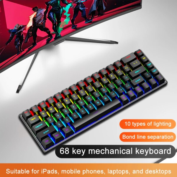 SKYLION K68 Wired Mechanical Keyboard 10Kinds of Colorful Lighting Gaming and Office For Microsoft Windows and Apple IOS System