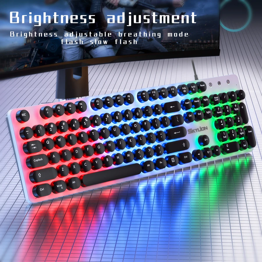 SKYLION H300 Wired 104 Keys Membrane Keyboard Many Kinds of Colorful Lighting Gaming and Office For Windows and IOS System