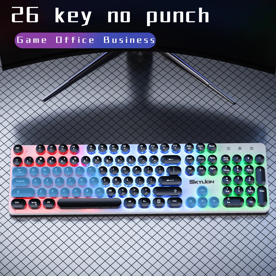 SKYLION H300 Wired 104 Keys Membrane Keyboard Many Kinds of Colorful Lighting Gaming and Office For Windows and IOS System