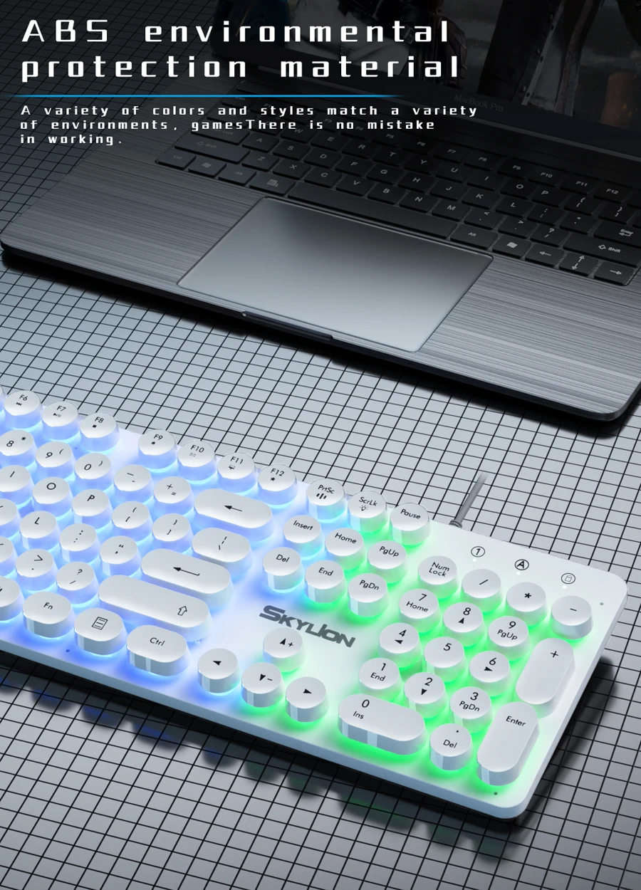 SKYLION H300 Wired 104 Keys Membrane Keyboard Many Kinds of Colorful Lighting Gaming and Office For Windows and IOS System