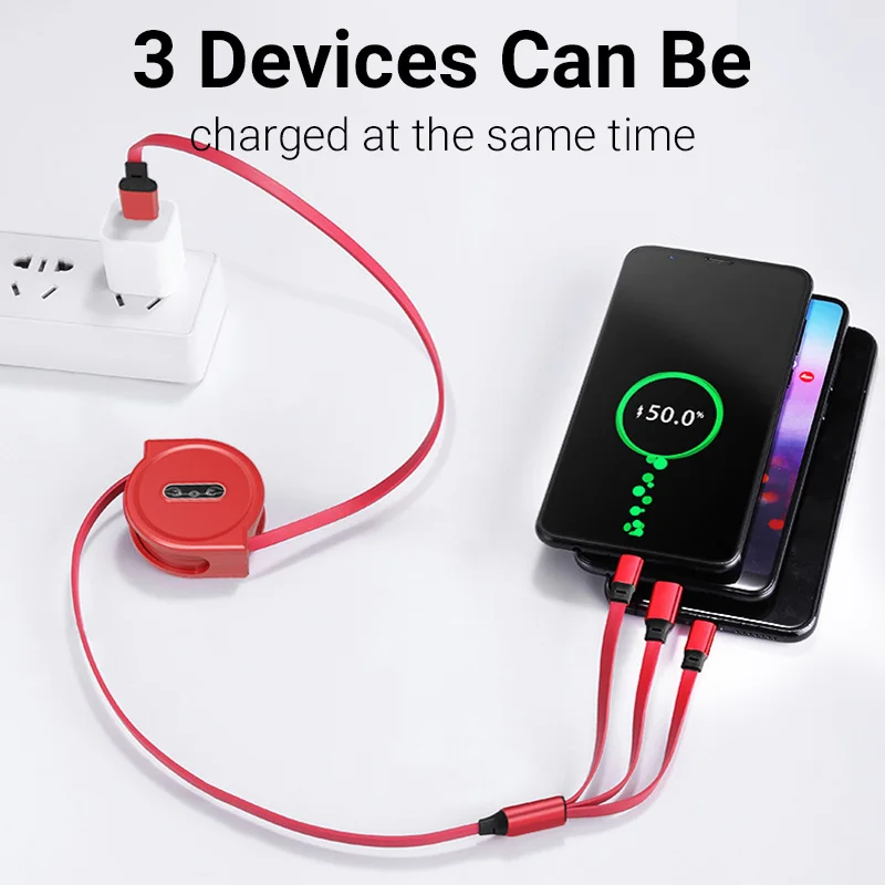 NNBILI 2024New Retractable Fast charging for Android TYPE-C Apple Xiaomi Samsung braided three-in-one mobile phone data cable