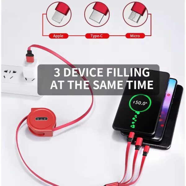 NNBILI 2024New Retractable Fast charging for Android TYPE-C Apple Xiaomi Samsung braided three-in-one mobile phone data cable - Image 2