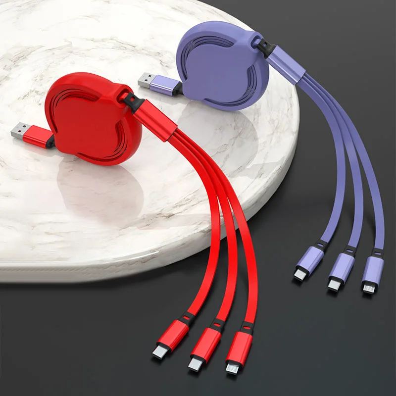 NNBILI 2024New Retractable Fast charging for Android TYPE-C Apple Xiaomi Samsung braided three-in-one mobile phone data cable