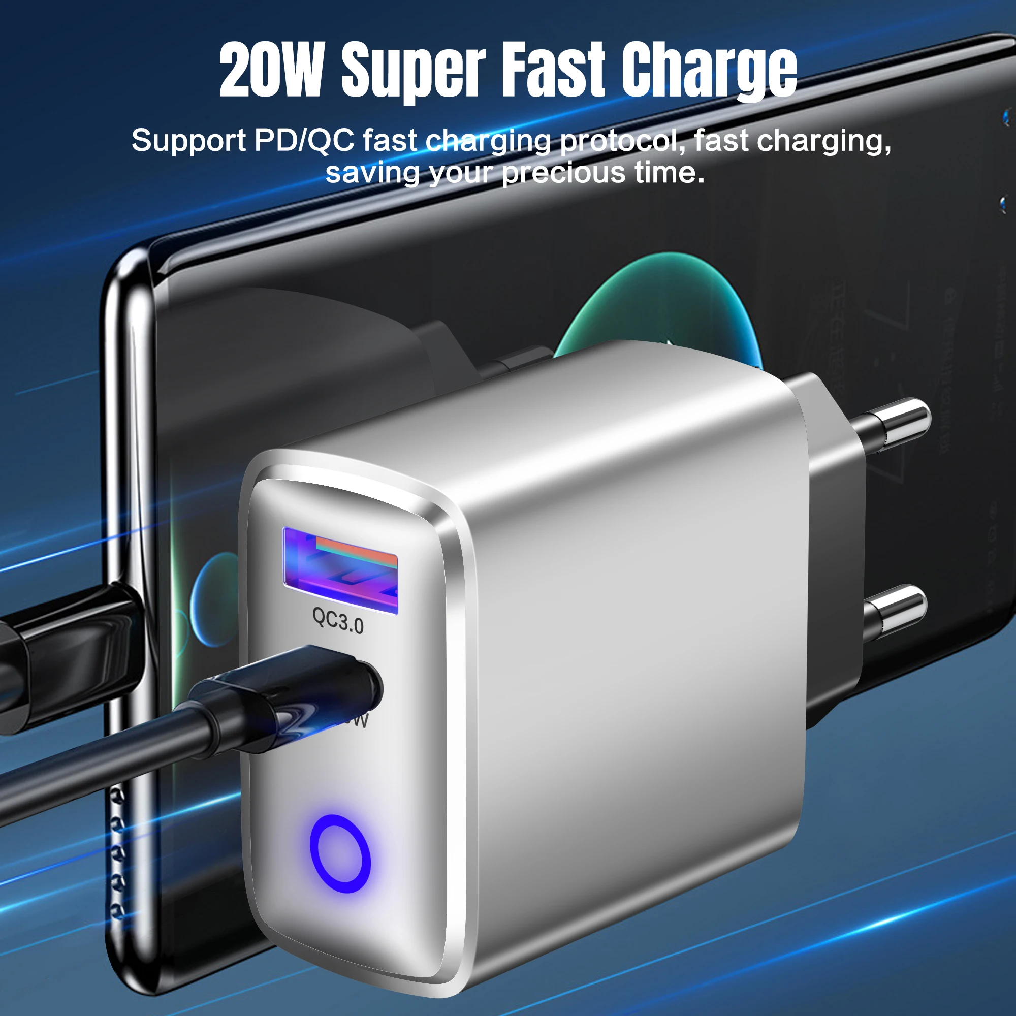 20W USB C Charger Fast Charging PD Type Mobile Phone Charger Power Adapter For iPhone Samsung Xiaomi Huawei QC 3.0 Quick Charger