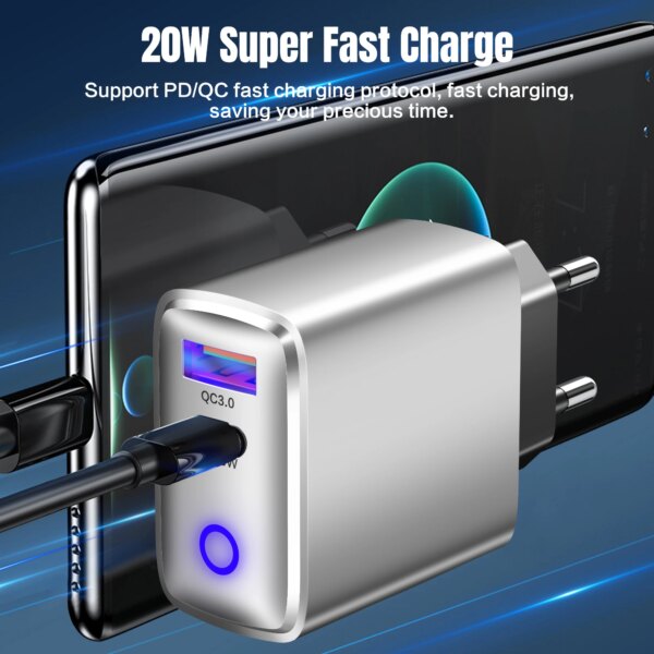 20W USB C Charger Fast Charging PD Type Mobile Phone Charger Power Adapter For iPhone Samsung Xiaomi Huawei QC 3.0 Quick Charger - Image 4