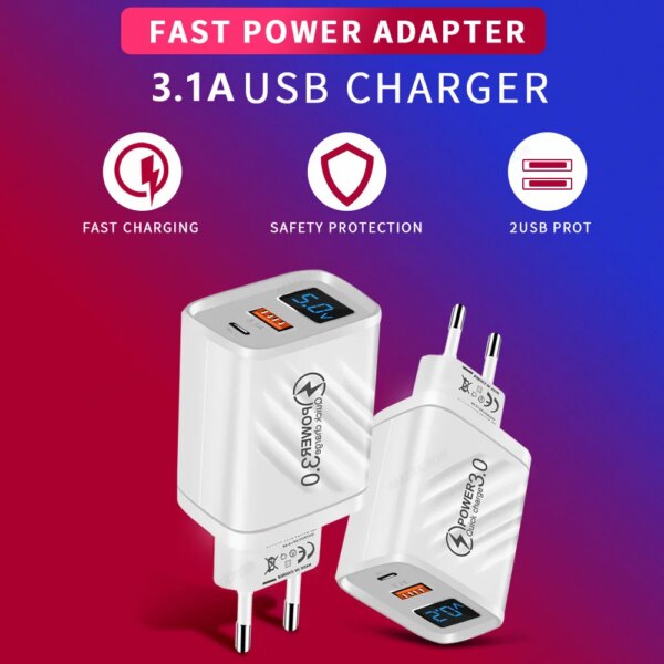 20W USB C Charger PD Fast Charging Mobile Phone Charger Power Adapter For iPhone Samsung Xiaomi Digital Display QuickCharge Plug - Image 5