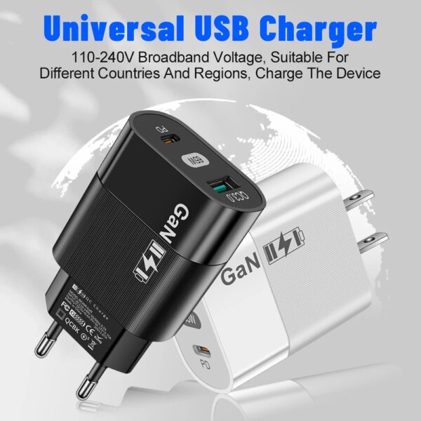 GaN 65W USB Fast Charger PD Fast Charging Type C Mobile Phone EU/US Plug Adapter For iPhone Huawei Quick Charge 3.0 Wall Charger - Image 6