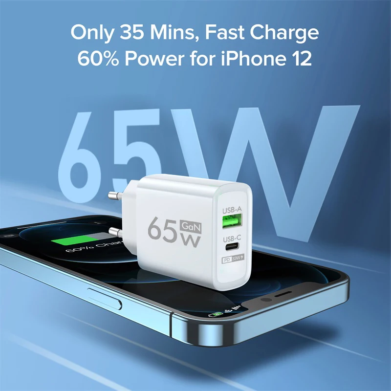 65W PD USB C Charger Quick Charge 3.0 Type C Fast Charging Adapter For iPhone 14 Pro Xiaomi Samgsung Portable Wall Phone Charger