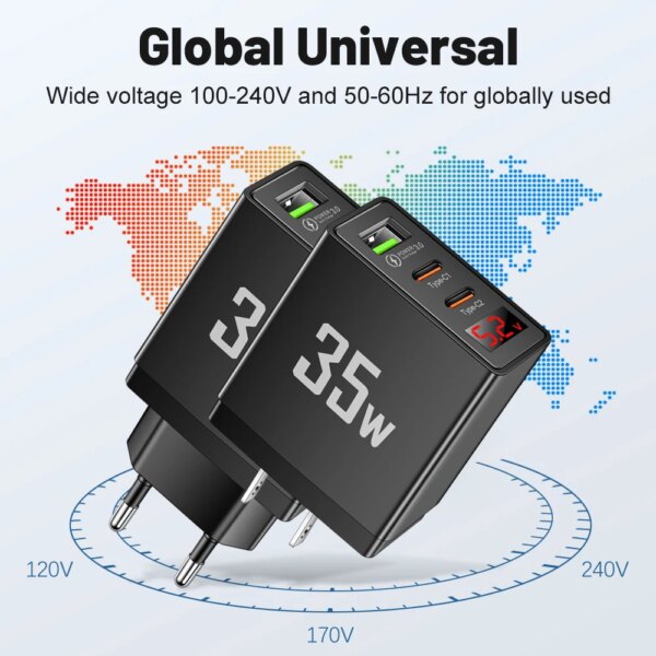 35W USB Charger Fast Charging Mobile Phone Charge Adapter Digital display Charger For iPhone 15 Samsung QC 3.0 Quick Charge Plug - Image 6