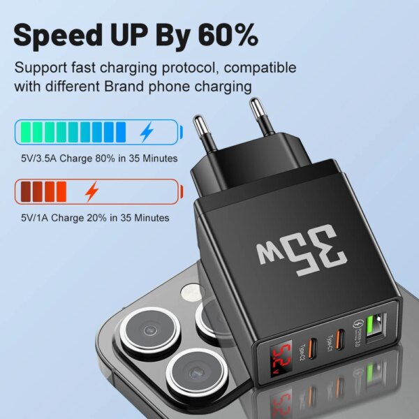 35W USB Charger Fast Charging Mobile Phone Charge Adapter Digital display Charger For iPhone 15 Samsung QC 3.0 Quick Charge Plug - Image 2