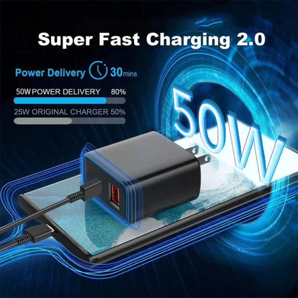 For Samsung 50W PD Charger USB C Mobile Phone Type C Super Fast Charging Mobile Phone Charger Adapter With Type C Cable QC 3.0 - Image 4