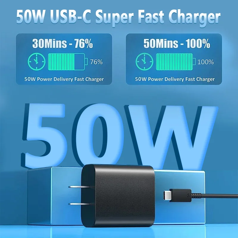 For Samsung 50W PD Charger USB C Mobile Phone Type C Super Fast Charging Mobile Phone Charger Adapter With Type C Cable QC 3.0