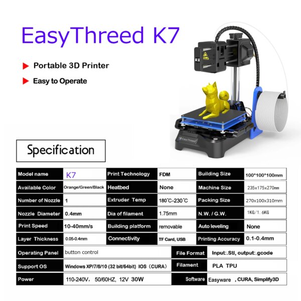 EasyThreed 3D Printer K7 Mini 3D Printers with Low Noise Small 3D Printing Machine Fast Heating DIY Home Compatible with PLA TP - Image 3