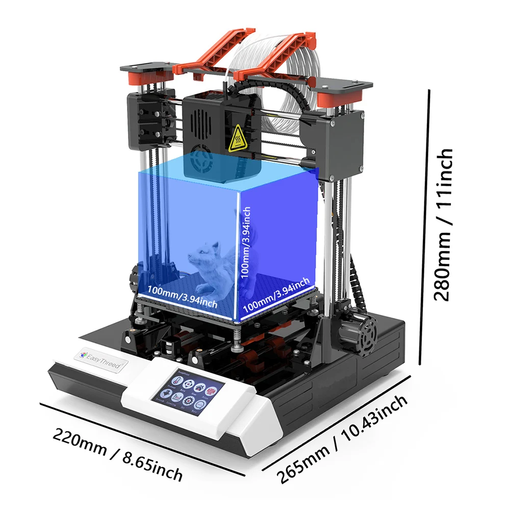 EasyThreed K6 3D Printer FDM Desktop Printing Machine 100x100x100mm/4x4x4inches Removable Platform with 2.4'' Touchscreen