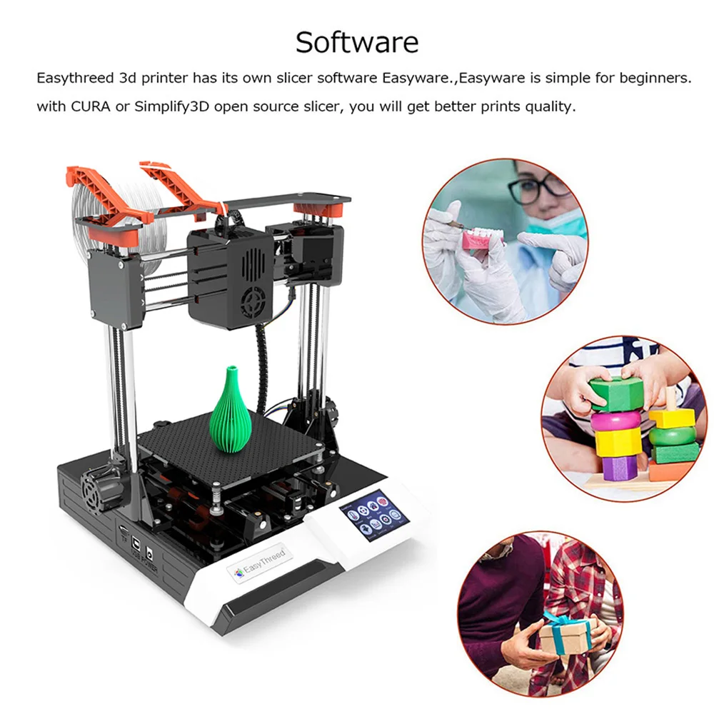 EasyThreed K6 3D Printer FDM Desktop Printing Machine 100x100x100mm/4x4x4inches Removable Platform with 2.4'' Touchscreen