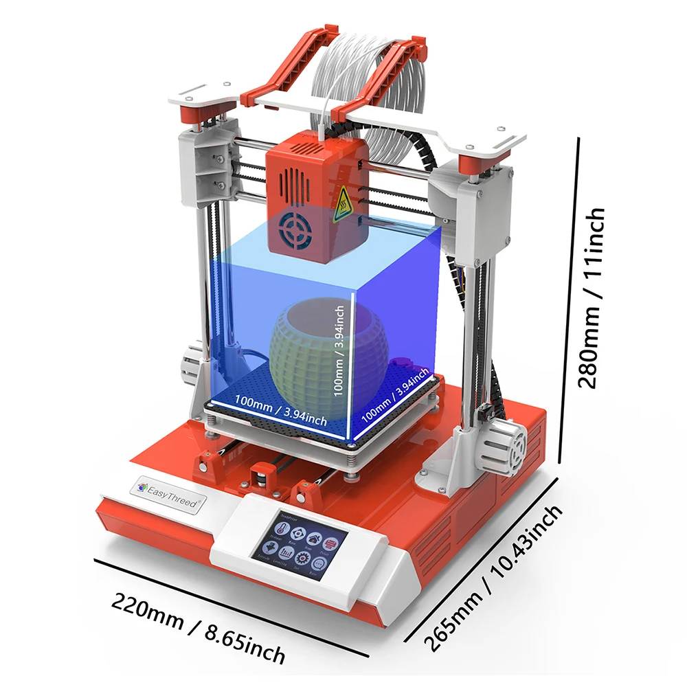 EasyThreed K6 3D Printer FDM Desktop Printing Machine 100x100x100mm/4x4x4inches Removable Platform with 2.4'' Touchscreen