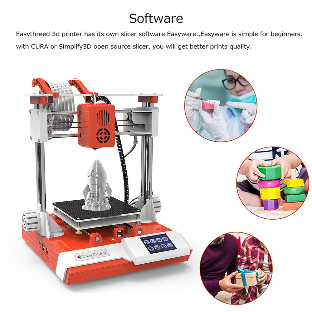 EasyThreed K6 3D Printer FDM Desktop Printing Machine 100x100x100mm/4x4x4inches Removable Platform with 2.4'' Touchscreen