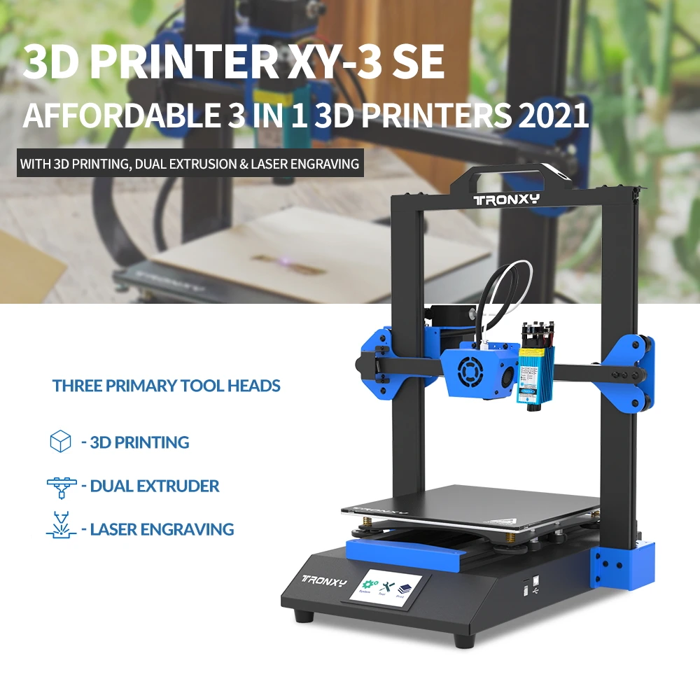 Tronxy 3D Printer XY-3 SE 3 IN 1 High Precision 3D Printing Dual Extruder Laser Engraving Optional Ultra Silent Mainboard