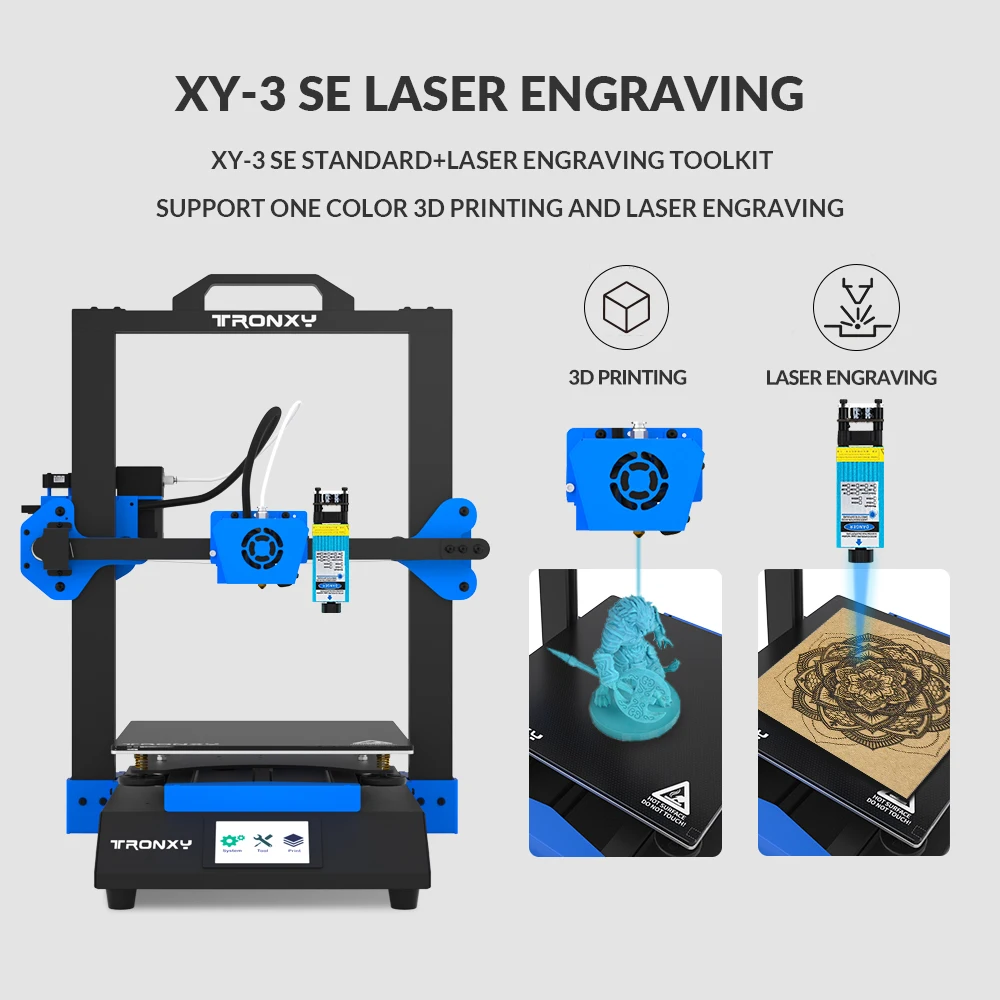 Tronxy 3D Printer XY-3 SE 3 IN 1 High Precision 3D Printing Dual Extruder Laser Engraving Optional Ultra Silent Mainboard