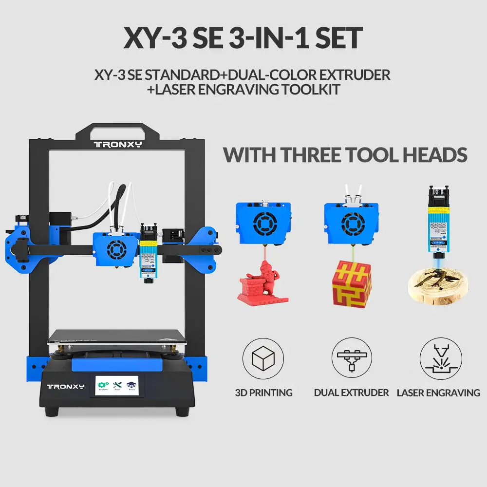 Tronxy 3D Printer XY-3 SE 3 IN 1 High Precision 3D Printing Dual Extruder Laser Engraving Optional Ultra Silent Mainboard