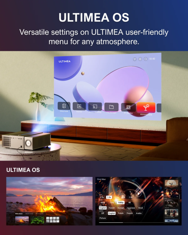 ULTIMEA Native 1080P Projector 4K Home Theater Projector with Obstacle Avoidance,Auto Focus,6D Keystone,5G WiFi Bluetooth Beamer - Image 6