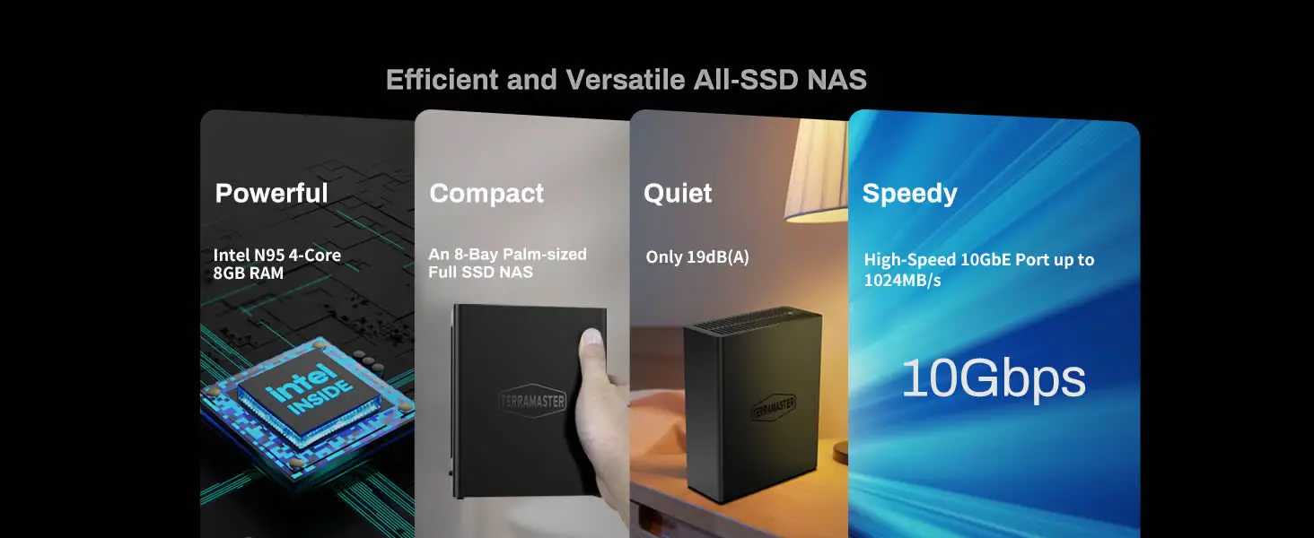 TERRAMASTER F8 SSD NAS Storage - 8Bay All SSD N95 QuadCore CPU, 8GB RAM, Palm-Sized Powerful Network Attached Storage(Diskless))