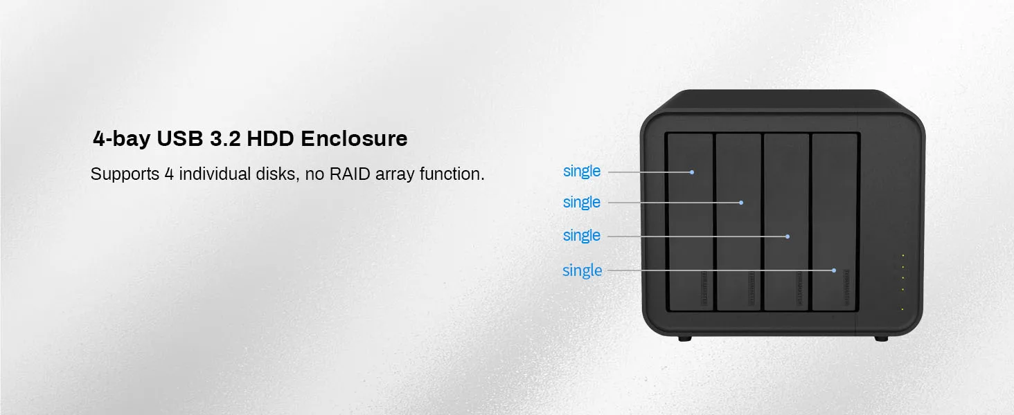TERRAMASTER D4-320 External Hard Drive Enclosure - 4bay USB 3.2 Gen2 10Gbps Type-C Hot Swappable Plug and Play (Diskless)
