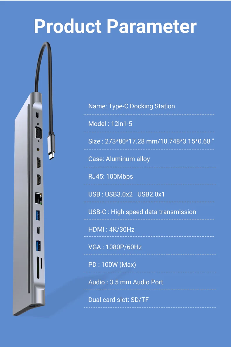 USB C Docking Station,12 In 1 Triple Display MST Hub With Expansion Port USB3.0*1/USB2.0*3/HDMI*2/VGA*1/100 Mbit/s NIC *1/USB