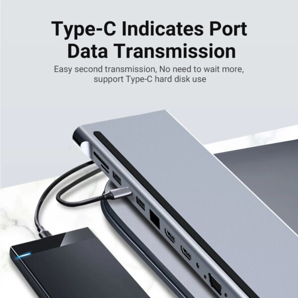 USB C Docking Station,12 In 1 Triple Display MST Hub With Expansion Port USB3.0*1/USB2.0*3/HDMI*2/VGA*1/100 Mbit/s NIC *1/USB - Image 4