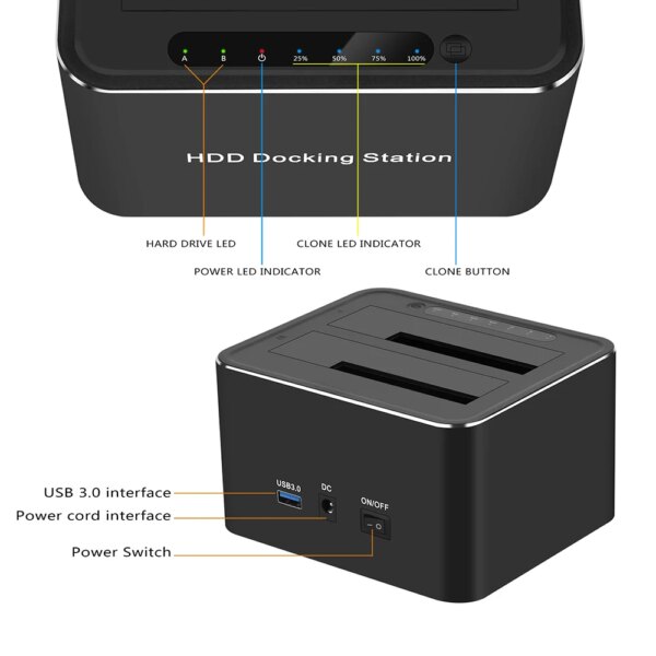 Dual Bay Hard Drive Docking Station USB 3.0 to SATA For 2.5/3.5" HDD SSD Support Offline Clone Dual HDD Dock Mobile  High Speed - Image 3