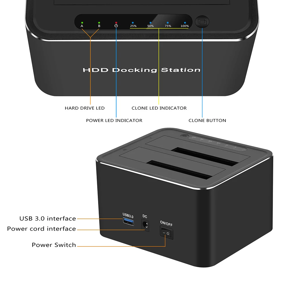 Dual-bay Hard Drive Dock Station Multifunctional for 2.5/3.5 Inch HDD SSD SATA to USB 3.0 HDD Docking Station Hard Disk Base