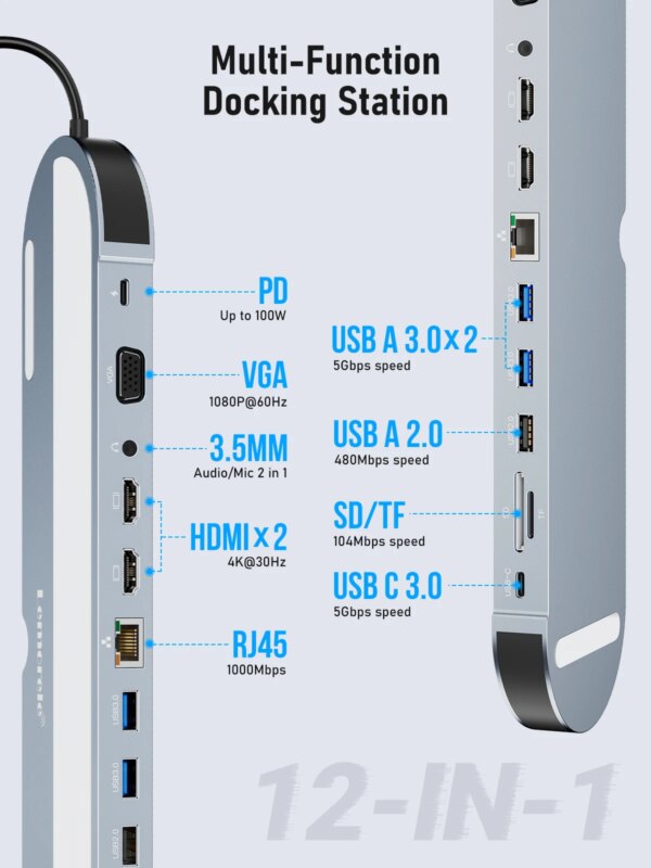 Lemorele TC28 USB Hub Docking Station USB C Hub 4K VGA 3.5mm Audio RJ45 USB PD Charging USB C Hub For Notebook Macbook - Image 2