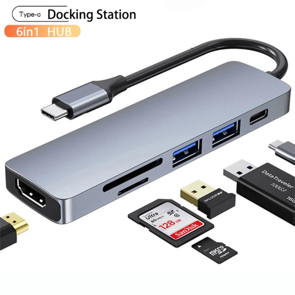 The 6-In-1 Type C Docking Station Suitable For Both Android And Apple Systems Can Transmit Data And Connect To a Large Screen