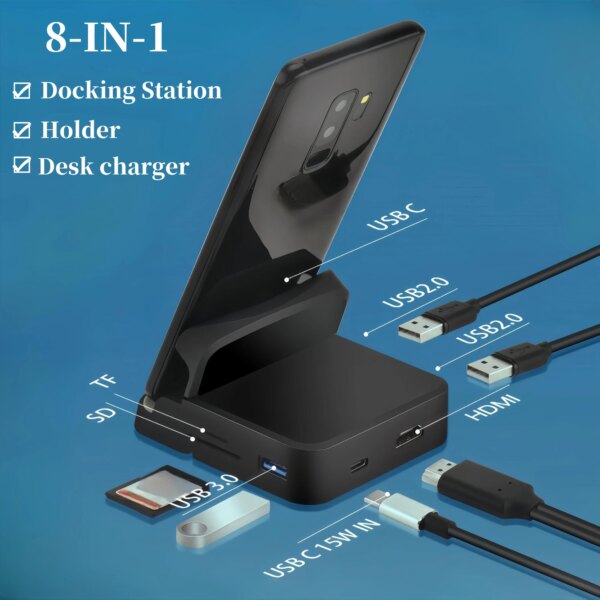 8 IN 1 Type C HUB Docking Station Phone Stand Pad Station USB C To HDMI-compatible Dock Power Charger Adapter For Samsung