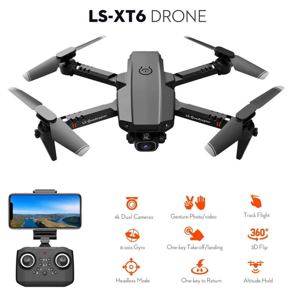 RC Drone Camera 4K Drone Dual Camera Track Flight Gravity Sensor Gesture Photo Video Altitude Hold Headless Mode RC Quadcopter