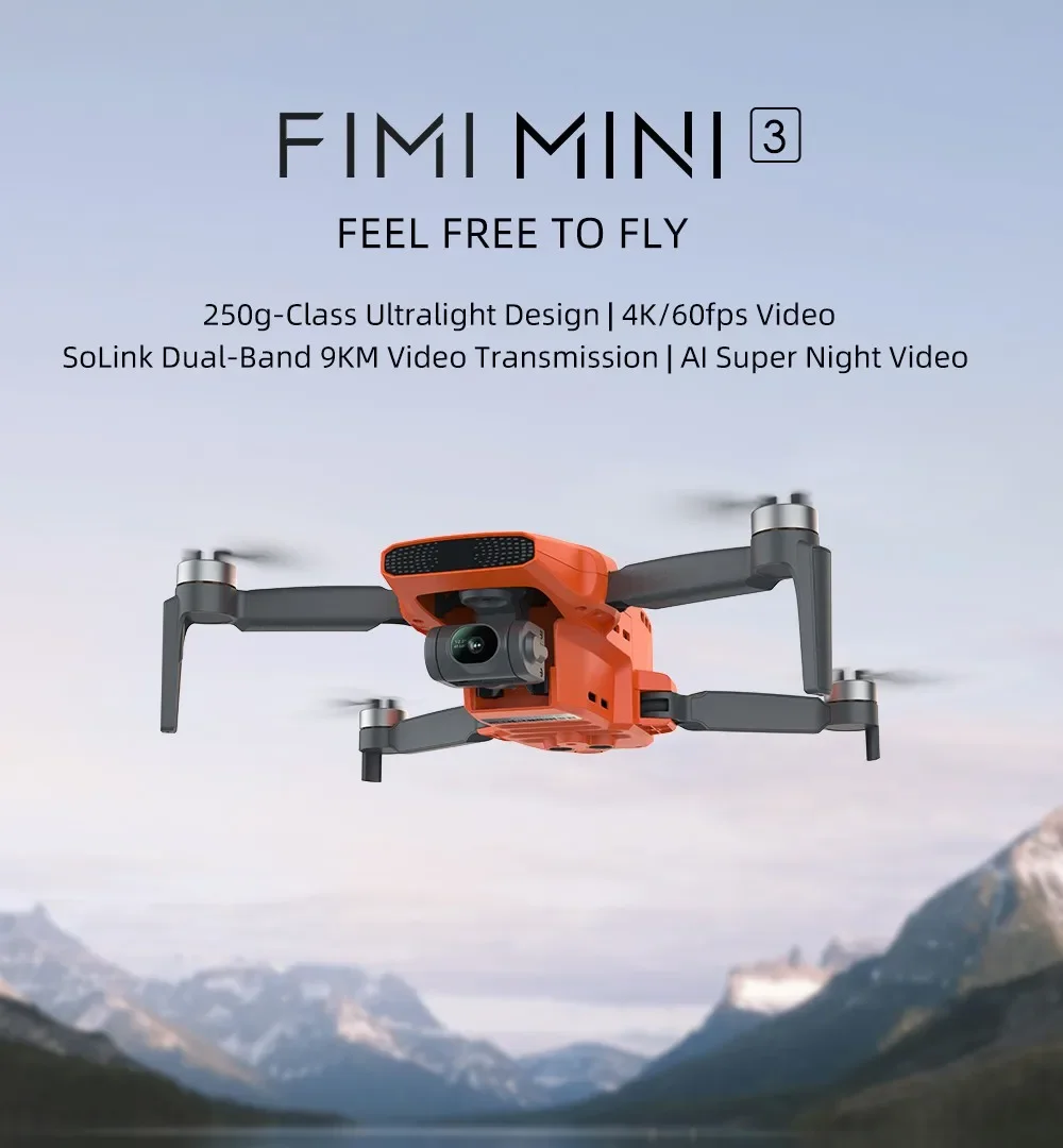 FIMI MINI 3 new drone 4K 60fps 9km range 3-axis Gimbal 249g Ultralight AI Super Night Video design smart tracking mini pro drone