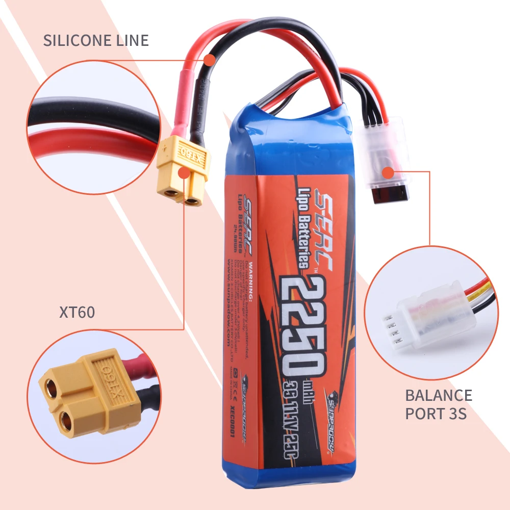 SUNPADOW 3S Lipo Battery 11.1V 25C 40C 60C 2250mAh with XT60 Plug for RC Airplane Aircraft Quadcopter Helicopter Drone FPV Model