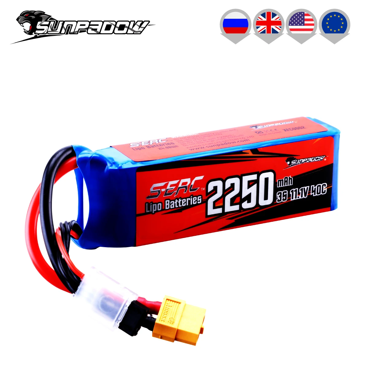 SUNPADOW 3S Lipo Battery 11.1V 25C 40C 60C 2250mAh with XT60 Plug for RC Airplane Aircraft Quadcopter Helicopter Drone FPV Model