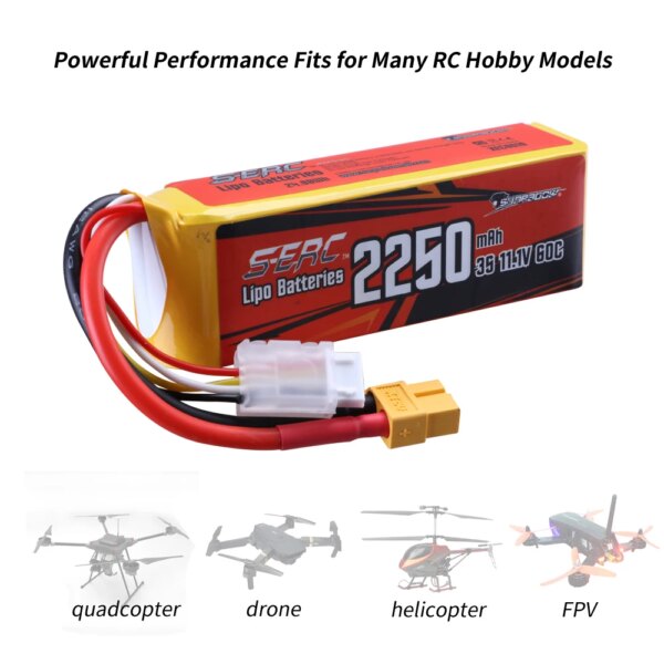 SUNPADOW 3S Lipo Battery 11.1V 25C 40C 60C 2250mAh with XT60 Plug for RC Airplane Aircraft Quadcopter Helicopter Drone FPV Model - Image 3