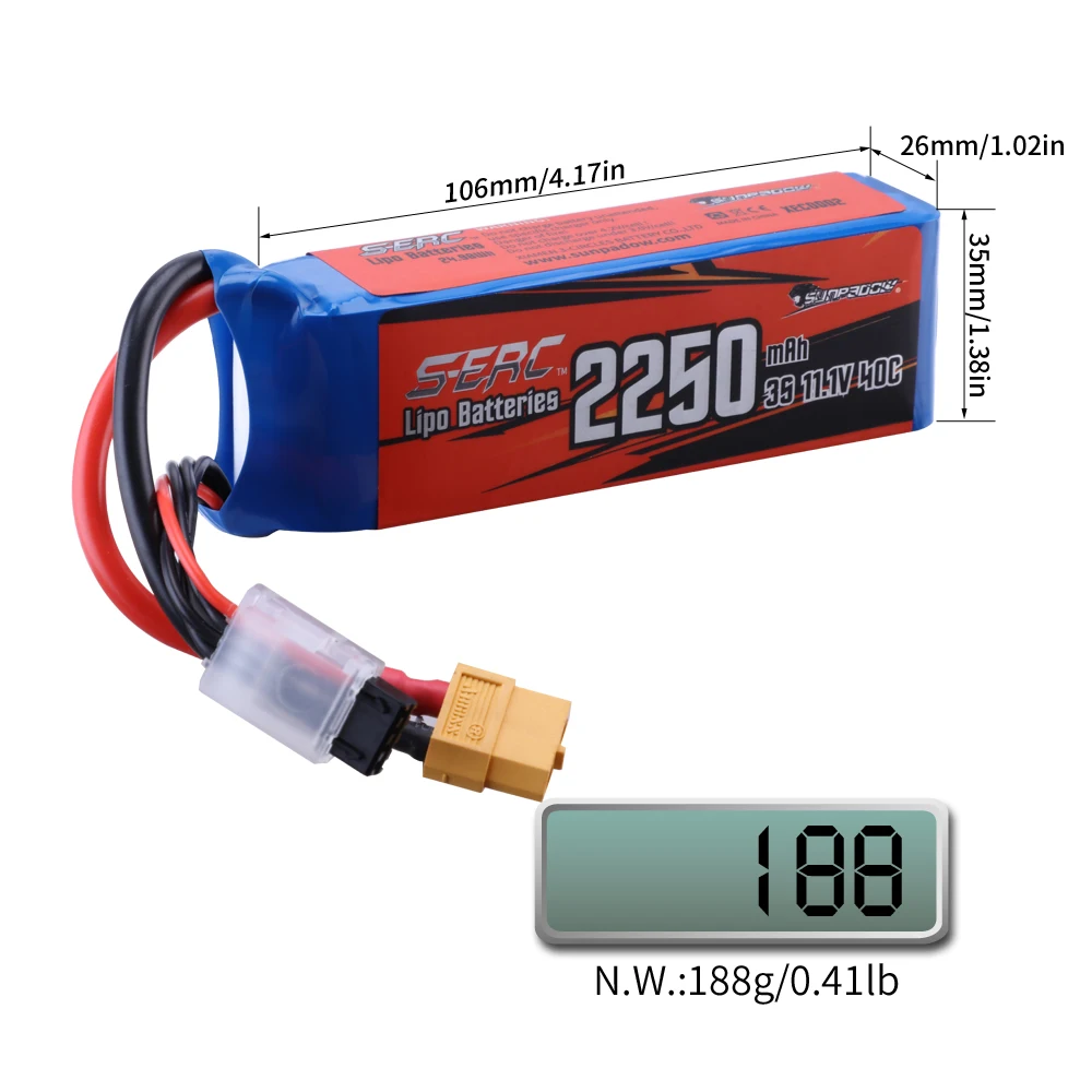 SUNPADOW 3S Lipo Battery 11.1V 25C 40C 60C 2250mAh with XT60 Plug for RC Airplane Aircraft Quadcopter Helicopter Drone FPV Model