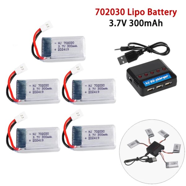 5Pcs Rechargeable Batteries 3.7V 300mah 702030 Li-po Drone Battery For Syma X11 E55 Fq777 Fq17w F180 U816 RC Drone UAV Battery