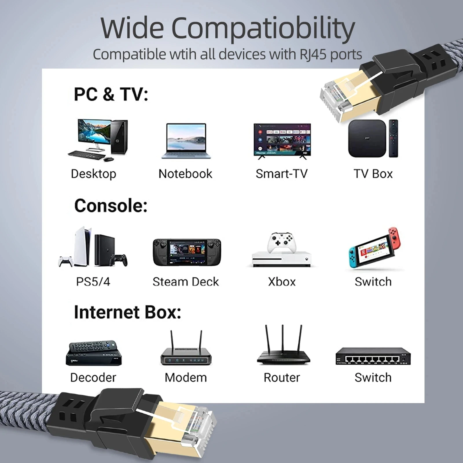 CYANMI Cat6 Ethernet Cable,Cat8 Ethernet Cable 40Gbps 2000MHz Cat 6 Cat 7 Cat 8 Network Lan for Modem RG45 Cat 8 Ethernet Cable