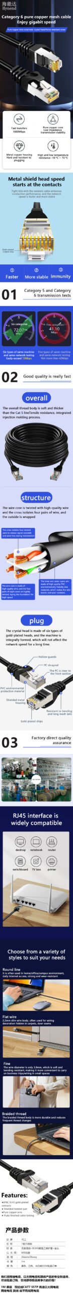 MORLDGJ  10pcs/Lot 0.5ft 0.65FT 1FT CAT6 UTP Round Cable Ethernet Cables Network Wire Cable RJ45 Patch Cord Black Lan Cable