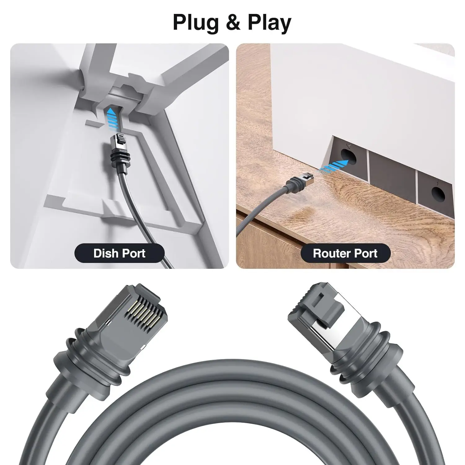 Ethernet Link CAT 6 Cable Starlink Internet Kit Satellite V3 Starlink Cable 150FT Connect Satellite and Router for Starlink