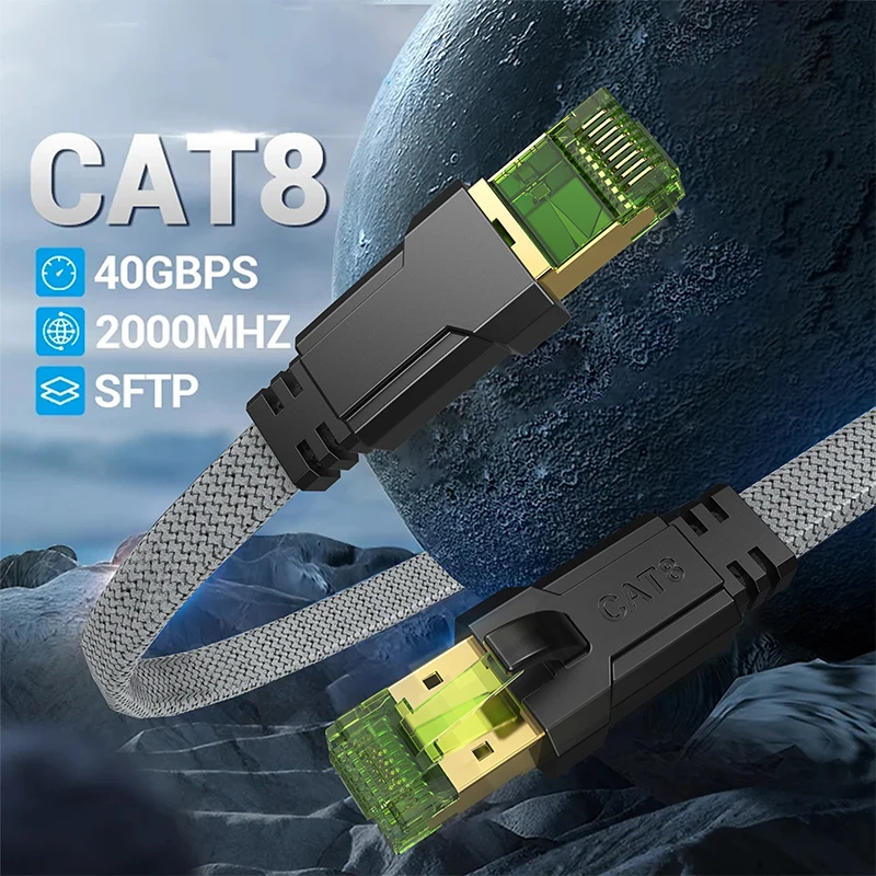 CYANMI Ethernet Cable CAT8 40Gbps CAT6 Ethernet Cable Network Lan for PC Modem Laptop PS 5 Router RJ45 Flat Cat 8 Ethernet Cable