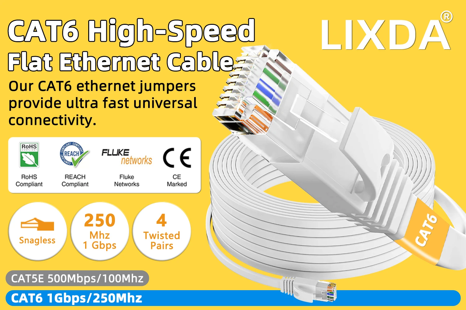 Cat6 Ethernet Cable Flat RJ45 Internet Network Cable 10M 15M 20M 30M 50M LAN Patch Cord for Router Modem Cable Ethernet Cat 6