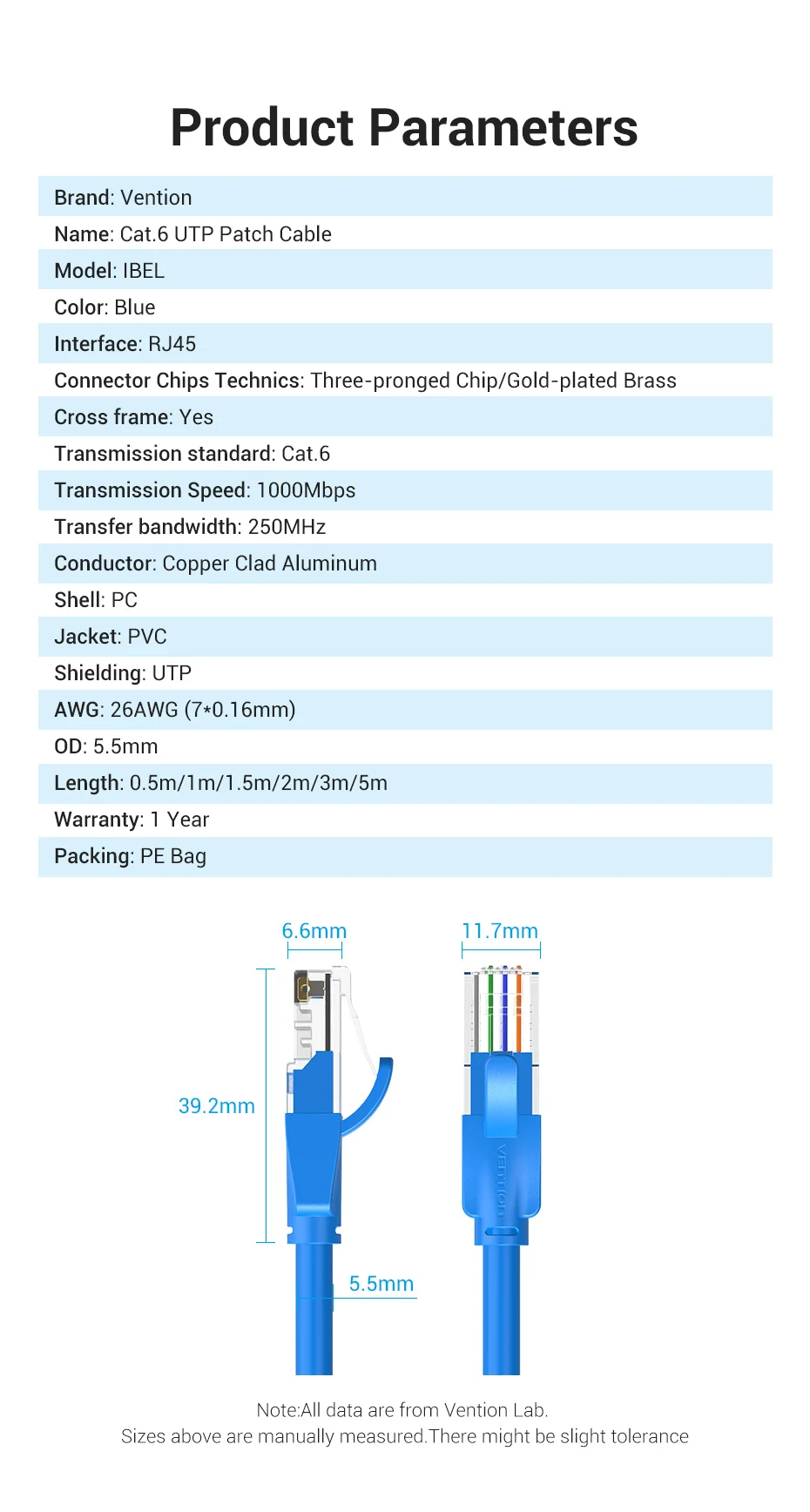 Vention Colour Ethernet Cable Cat 6 Network Cable 4 Twisted Pair Patch Cord RJ45 Internet UTP Cat6 Lan Cable for Laptop Router